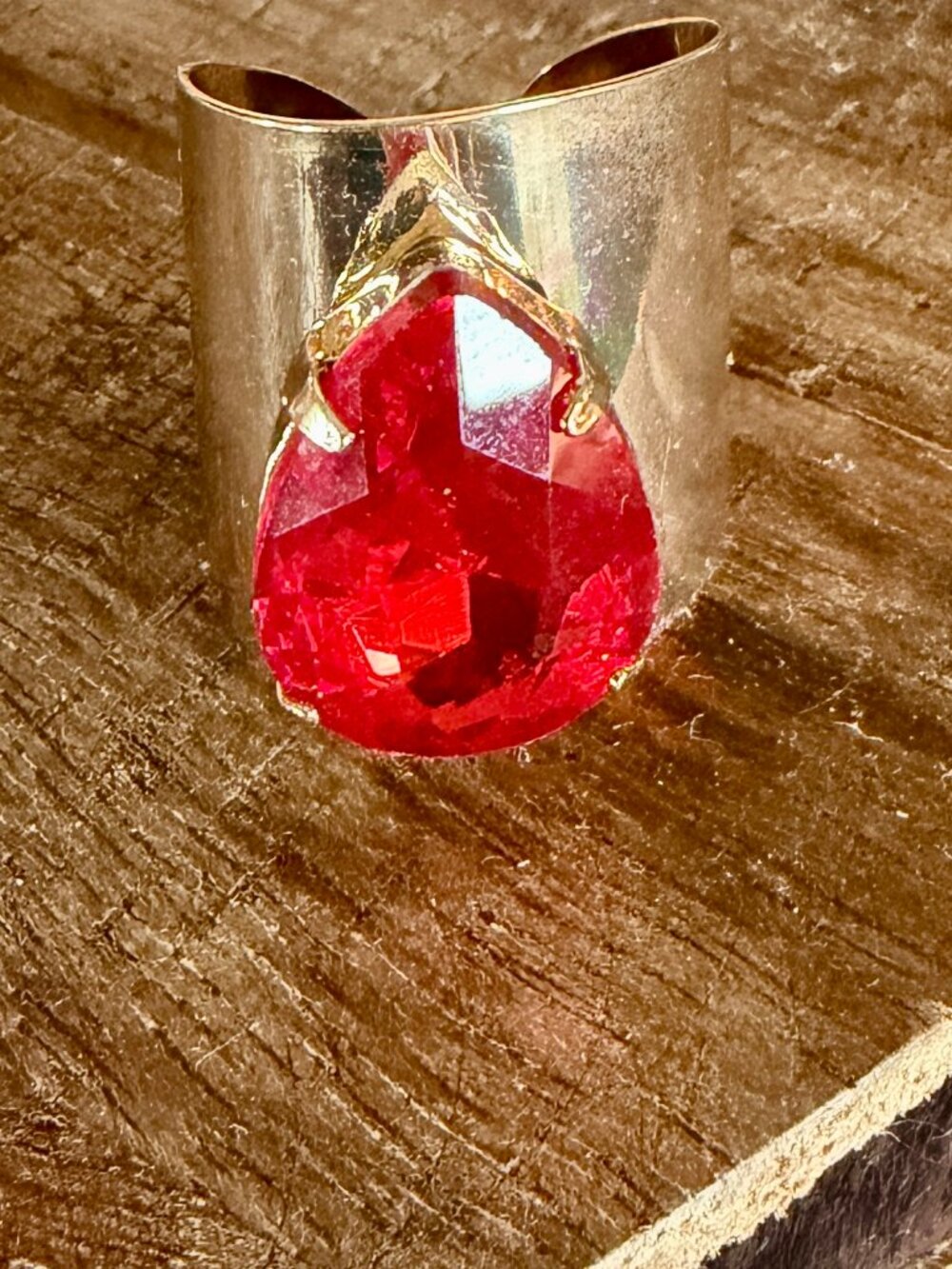 Rhinestone Teardrop Ring - Red